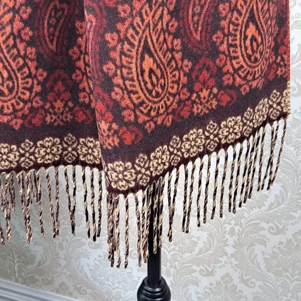 V. Fraas Cashmink 100% Acrylic Blanket Scarf Autumn Colors Paisley Fringe EUC